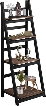 Ladder Shelf, 4-Tier Bookshelf, Black Shelves, Storage Rack Plant Stand