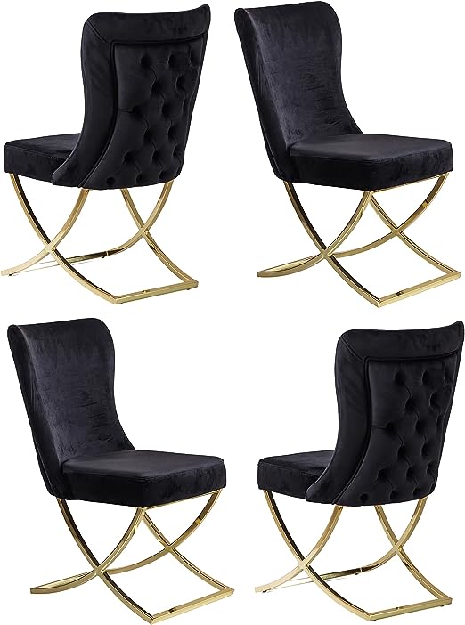 Royal Collection Dining Chair, Set of 4, Microfiber, Beige/Gold Legs