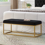 Large Rectangular Upholstered Tufted Linen Fabric Ottoman Bench, Padded Bench