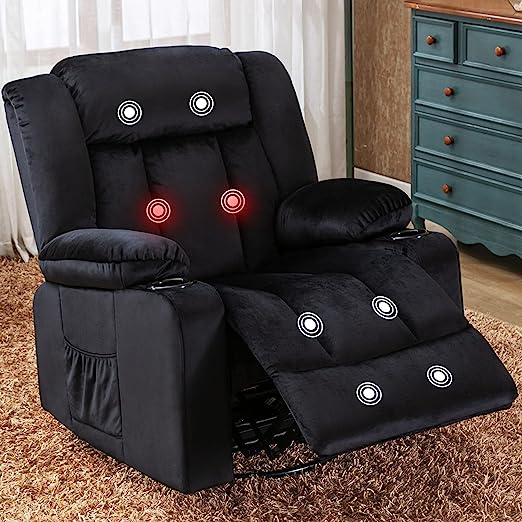 ComforaGlide Swivel Rocker Recliner – Heated Massage & Overstuffed Comfort