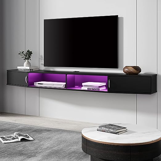 Floating TV Stand Wall Mounted Shelf with Blue Lights