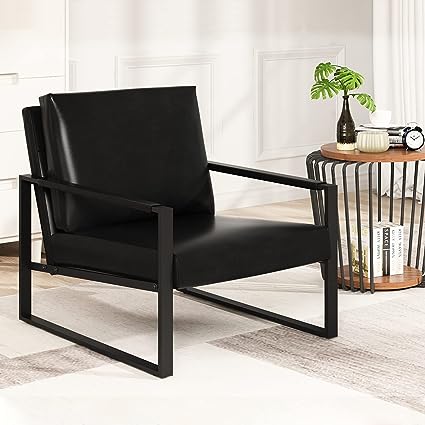 Modern PU Leather Accent Chair Arm Chair with Extra-Thick Padded Backrest