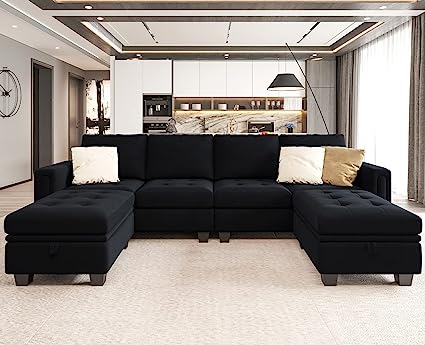 Velvet U Shaped Sectional Sofa Couch with Storage Ottoman Sectional Sofa