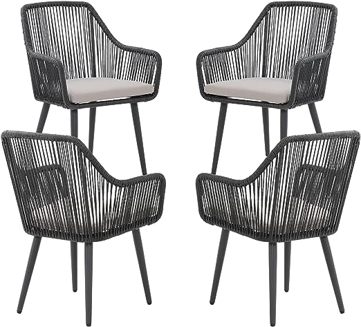 Patio Rattan Chairs Set of 4, Outdoor Dining Chairs with Armrest