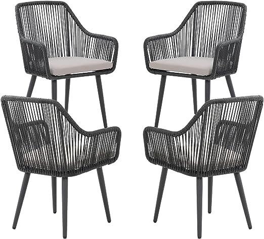 Patio Rattan Chairs Set of 4, Outdoor Dining Chairs with Armrest