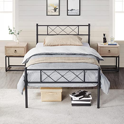 Metal Bed Frame Platform with Headboard and Footboard Mattress Foundation