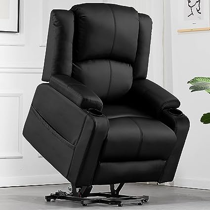 Power Lift Recliner Chairs for Elderly Big Heated Massage Recliner Sofa PU Leather with Infinite Position 2 Side Pockets and Cup Holders