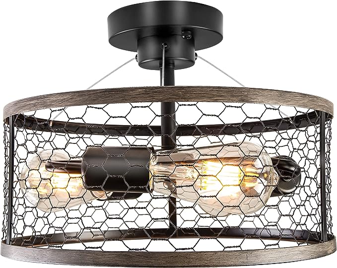 Rustic Ceiling Light Fixture,3-Light Flush Mount Ceiling Light Fixtures