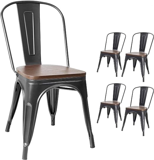 Metal Dining Chairs with Wood Seat