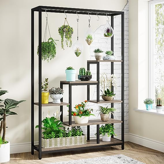 5-Tier Tall Indoor Plant Stand, 70.9 inches Large Metal Plant Shelf with 6PC S Hanging Hook