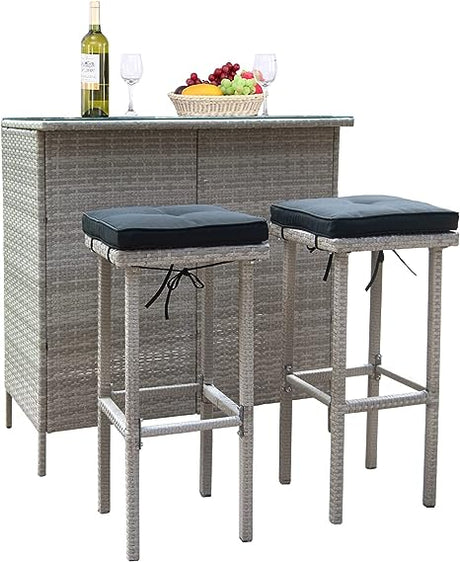 3PCS Patio Bar Set with Stools