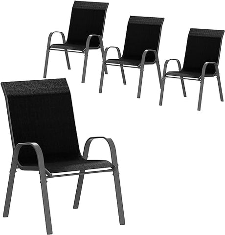 Patio Chairs Set of 4, Outdoor Stackable Dining Chairs for All Weather