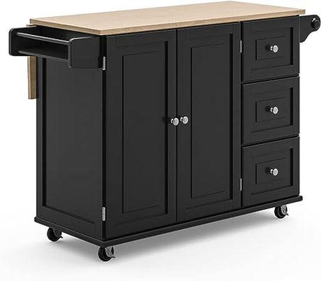 Mobile Kitchen Island Cart with Wood Drop Leaf Breakfast Bar