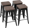 24 Inches Metal Bar Stools Set of 4 Counter Height Wood Seat Barstool Patio Stool