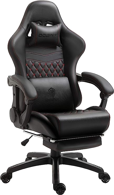 Gaming Chair Office Desk Chair with Massage Lumbar Support, Vintage Style Armchair PU Leather E-Sports Gamer Chairs with Retractable Footrest (Ivory)