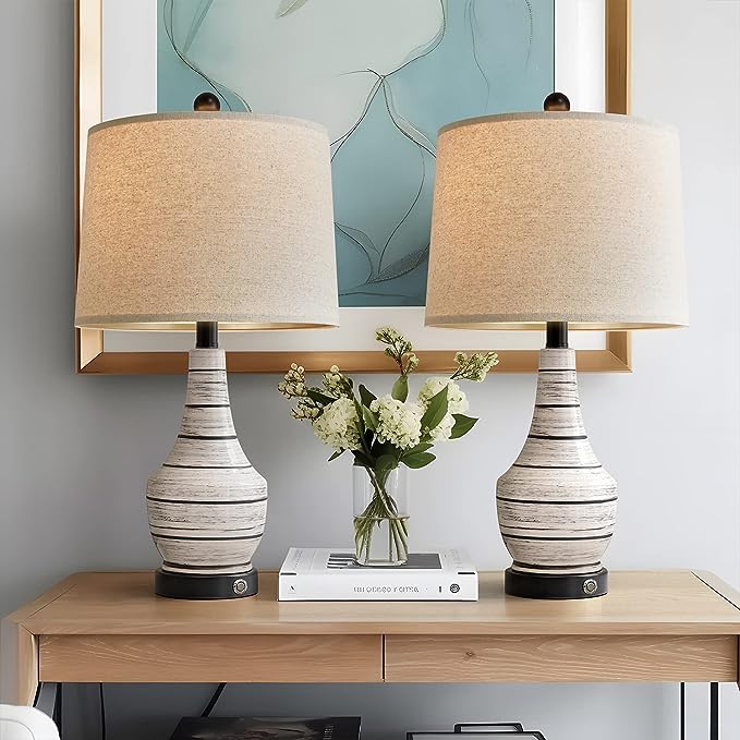 23.25 inches Modern Ceramic Table Lamp Set of 2 for Living Room