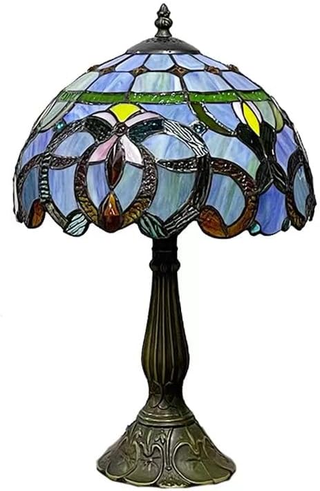 Tiffany Table Lamp Blue Stained Glass Style Vintage