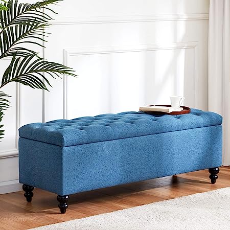 Button-Tufted Ottoman with Storage in Upholstered Fabrics