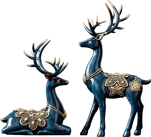 Statues for Home Decor Figurines Sculptures 11.4" Reindeer Blue Large Deer