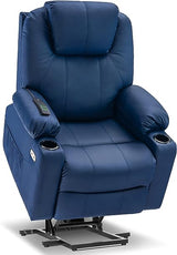 Electric Power Lift Recliner Chair Sofa with Massage and Heat for Elderly, 3 Positions, 2 Side Pockets, and Cup Holders