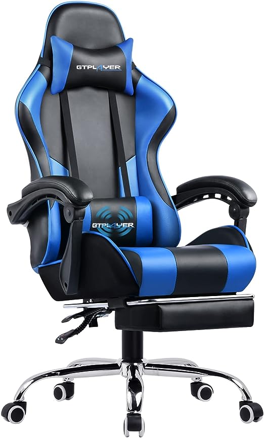 Gaming Chair, Computer Chair with Footrest and Lumbar Support, Height Adjustable Game Chair with 360°-Swivel Seat