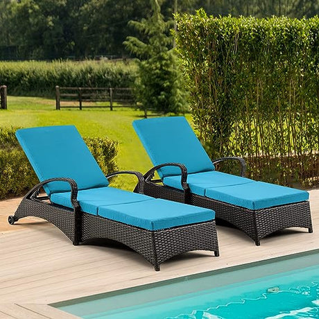 Patio Chaise Lounge 2 Sets with 5 Backrest Angles, Single