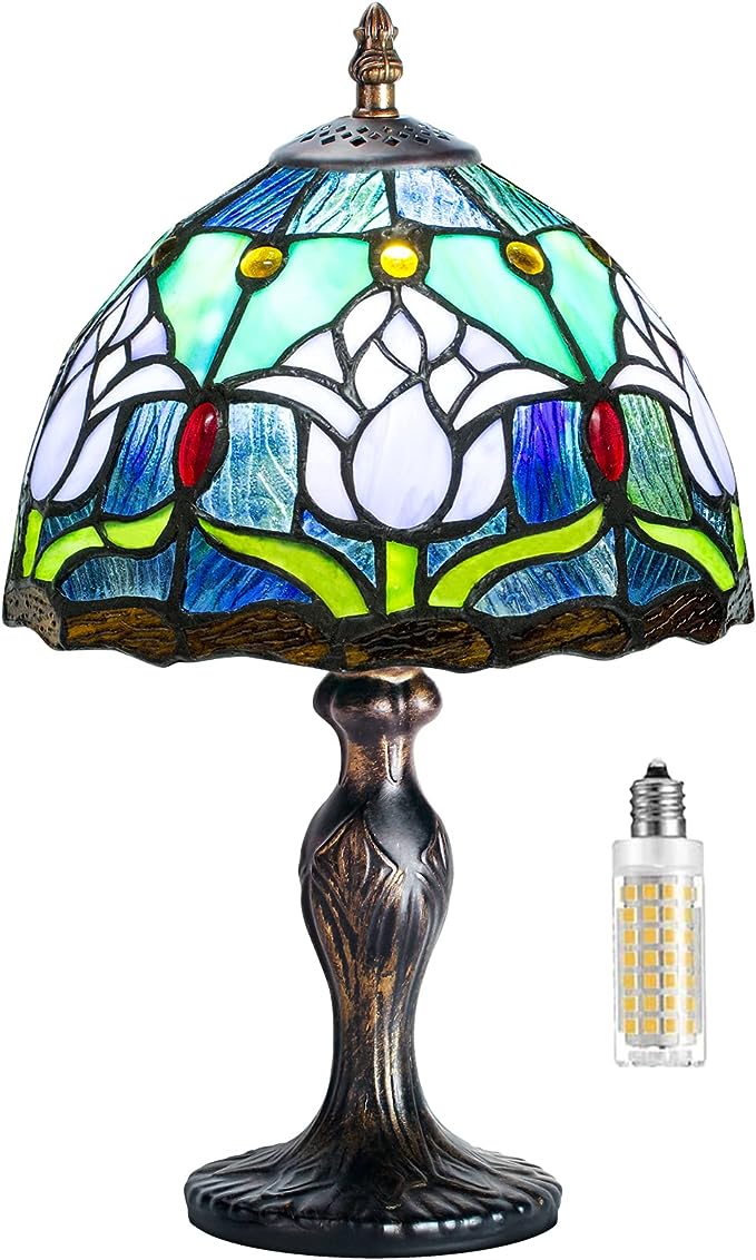 Tiffany Table Lamp Stained Glass Crystal Bead Style Table Light