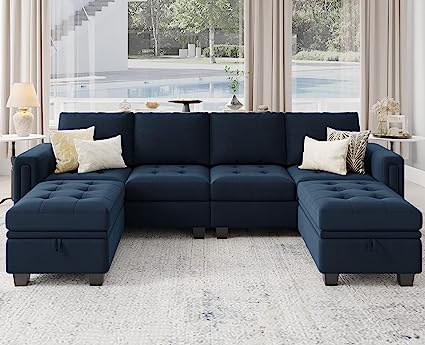 Velvet U Shaped Sectional Sofa Couch with Storage Ottoman Sectional Sofa