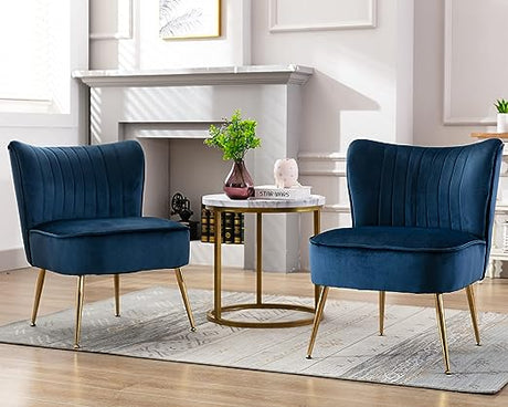 Velvet Accent Chair Set of 2 Comfy Living Room Chair Armless Slipper Chair