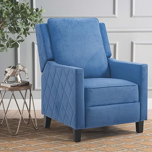 Push Back Recliner Chair, Linen Wing Back Chairs with Arms, Mid-Century Vintage Accent Chair