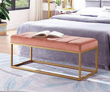 Large Rectangular Upholstered Tufted Linen Fabric Ottoman Bench, Padded Bench