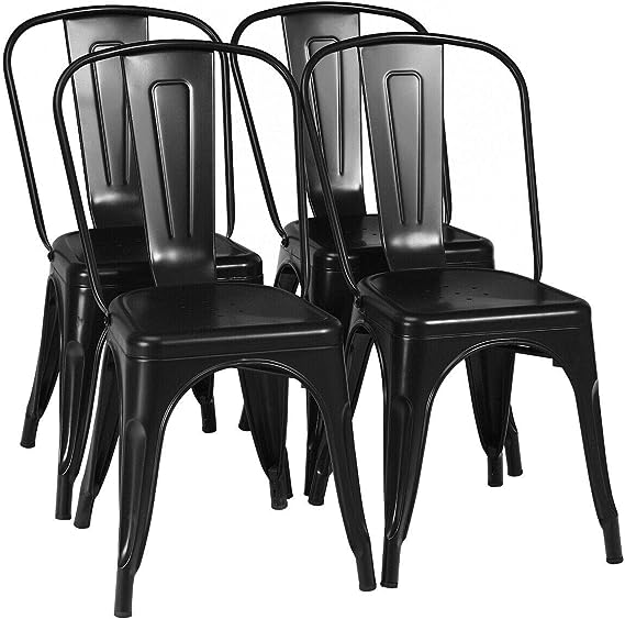 18 Inch Dining Chair Set of 4, Industrial Vintage Stackable Metal Chairs