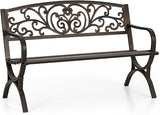 50-Inch Cast Iron Steel Frame Garden Bench Outdoor Chair w/Floral