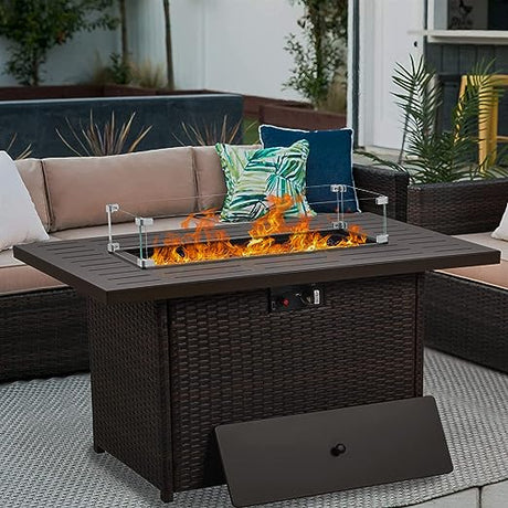 Propane Fire Pit Table,44 Inch 55000 BTU Gas Fire Pit with Glass Wind Guard