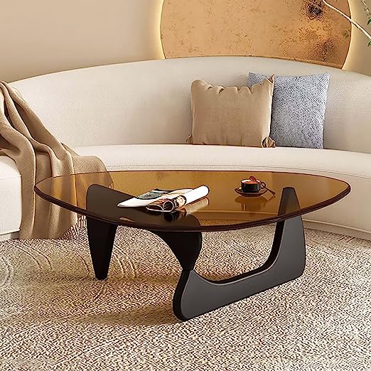 Triangle Coffee Table, Mid-Century Modern Coffee Table Wood Base Glass top