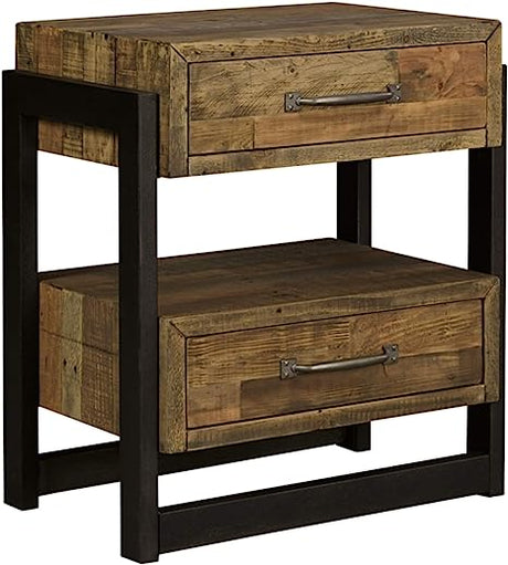 Brennagan Rustic Industrial 2 Drawer Nightstand