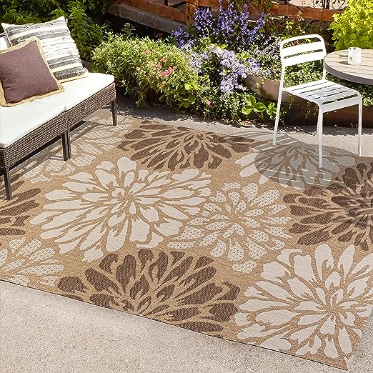 SMB110B-8 Zinnia Modern Floral Textured Weave Indoor Outdoor Area-Rug