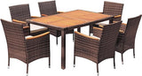 Dining 7 PCS Furniture, Patio Conversation Set with Acacia Wood Table Top