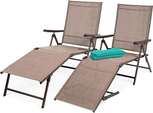 Set of 2 Outdoor Patio Chaise  Chair  Reclining Folding Pool Lounger