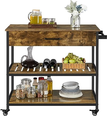 Kitchen Island on Wheels with Storage Drawer & Shelves Kitchen Cart