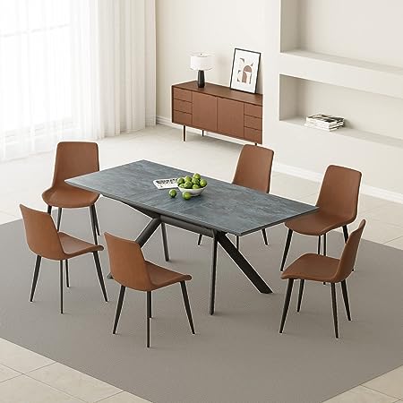 71" Extendable Dining Table Set, Kitchen Table and Chairs for 6