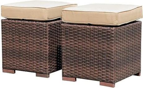 2 Pieces Assembled Ottoman, Indoor All-Weather Grey Wicker Rattan