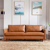 80'' Faux Leather Sofa Couch, Mid-Century Modern Sofa with Solid Wooden Frame