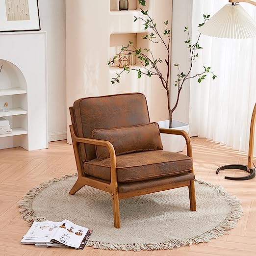 Accent Chair Mid-Century Modern Chair with Pillow Upholstered Lounge Arm Chair