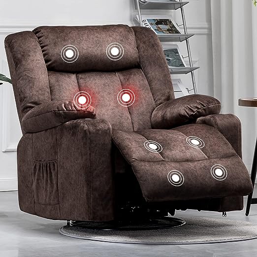ComforaGlide Swivel Rocker Recliner – Heated Massage & Overstuffed Comfort