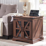 Farmhouse End Table, 24" Large Sofa Side Table with Charging Station