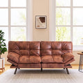 Futon Sofa Bed/Couch,3” Memory Foam Small Splitback Sofa, Faux Leather Modern Loveseat for Living Room