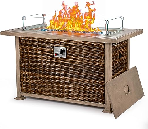 44" L Propane Gas Pit Fire Table,50,000 BTU Auto-Ignition, CSA Certification, Aluminum