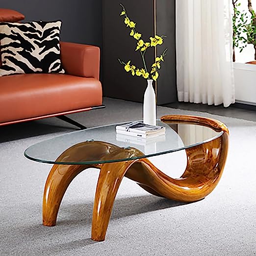 Oval Glass Coffee Table,Contemporary Coffee Table for Living Room,Abstract Coffee Table Clear Glass Top