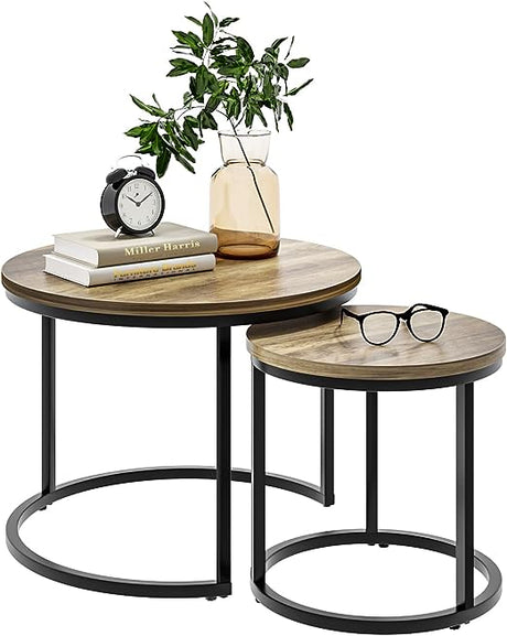 Round Nesting Coffee Table, 31.5" White Modern Accent